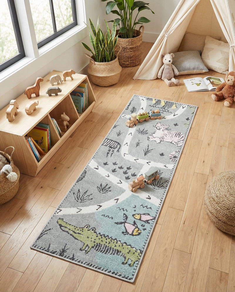 Wonder Tykes Collection Area Rug -  Enigma Runner Gray  lifestyle 70