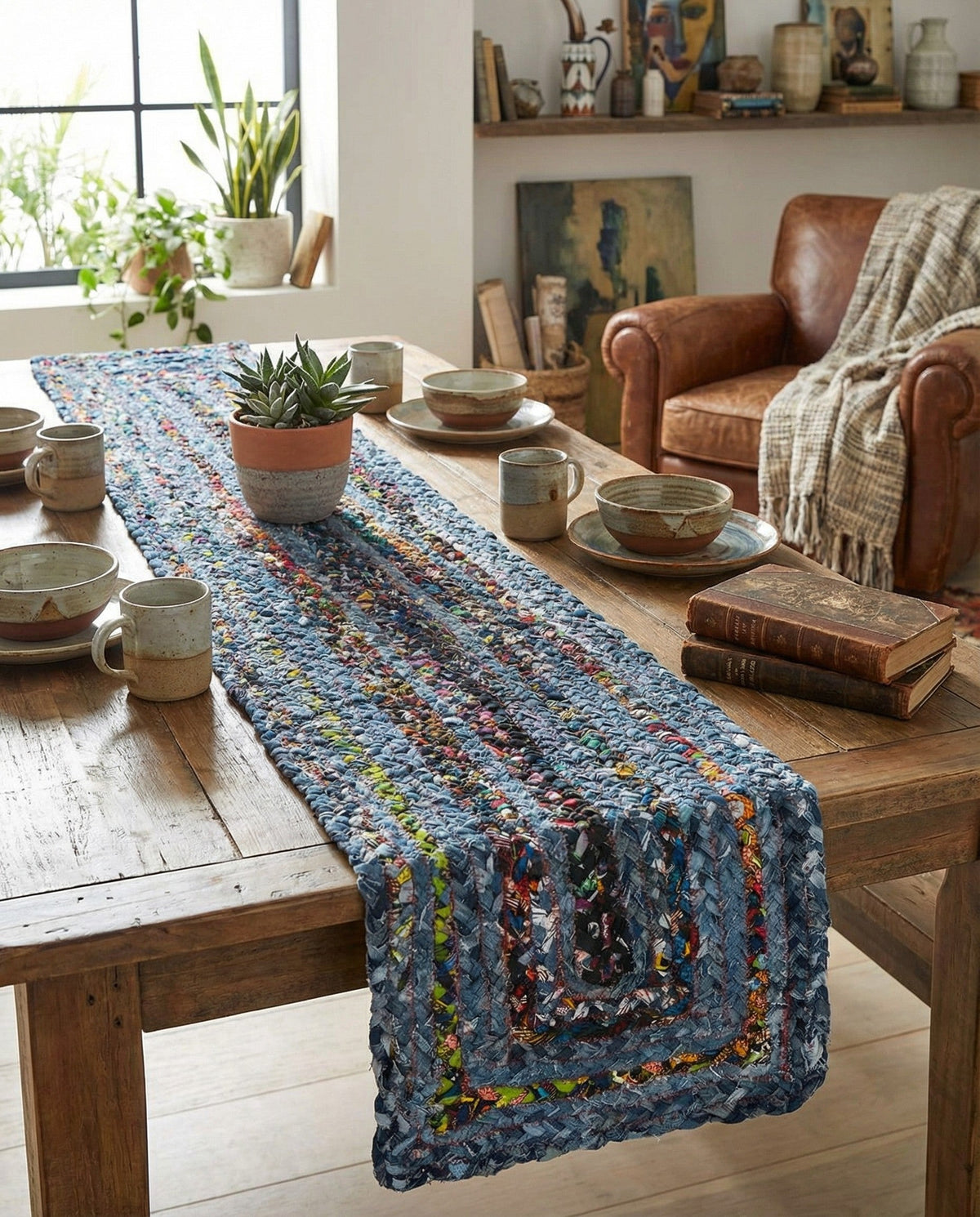 Woven Udaipur Collection Area Rug - Sahara Table Runner Blue and Multi  lifestyle 117