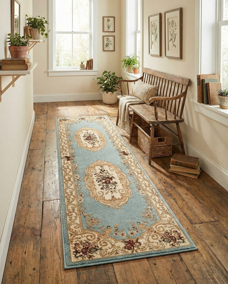 Versailles Elegance Collection Area Rug -  Louveciennes (Light Blue) Runner Light Blue  lifestyle 86