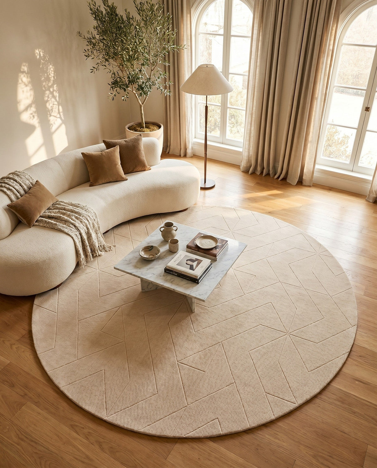 Nordic Loom Geometric Collection Area Rug - Oslo Round Pearl Ivory  lifestyle 160
