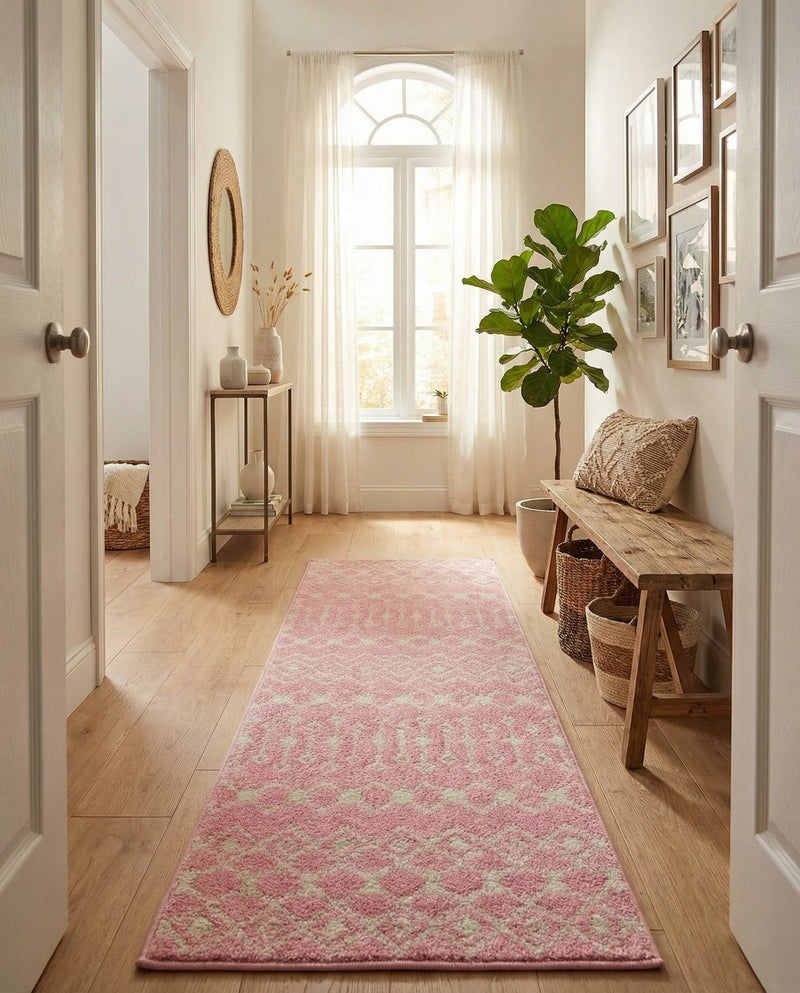 Mediterranean Lattice Collection Area Rug - Santorini (Pink) Runner Pink  lifestyle 30