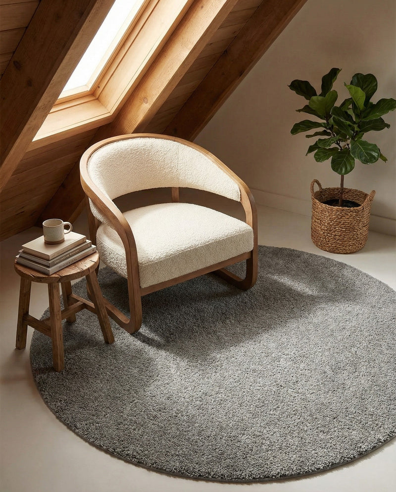 Solid Shag Seaside Collection Area Rug - Azure Cove (Gray) Round Gray  lifestyle 49
