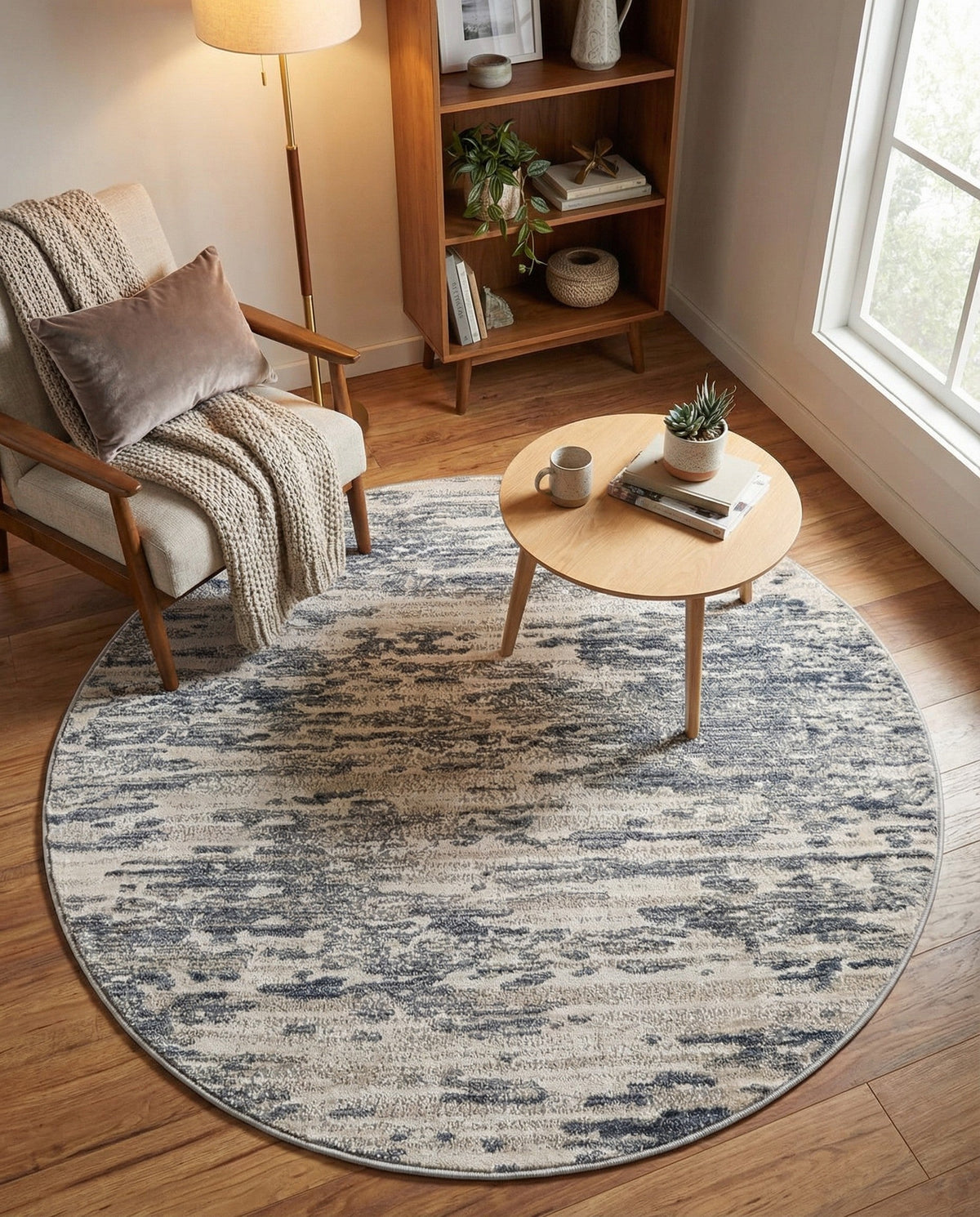 Serenity Sands Collection Area Rug - Dunescape Round Gray  lifestyle 82