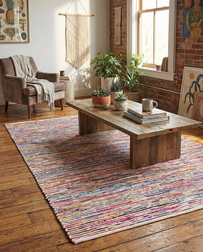 Thar Cotton Collection Area Rug - Alleppey Rectangle Multi White  lifestyle 34