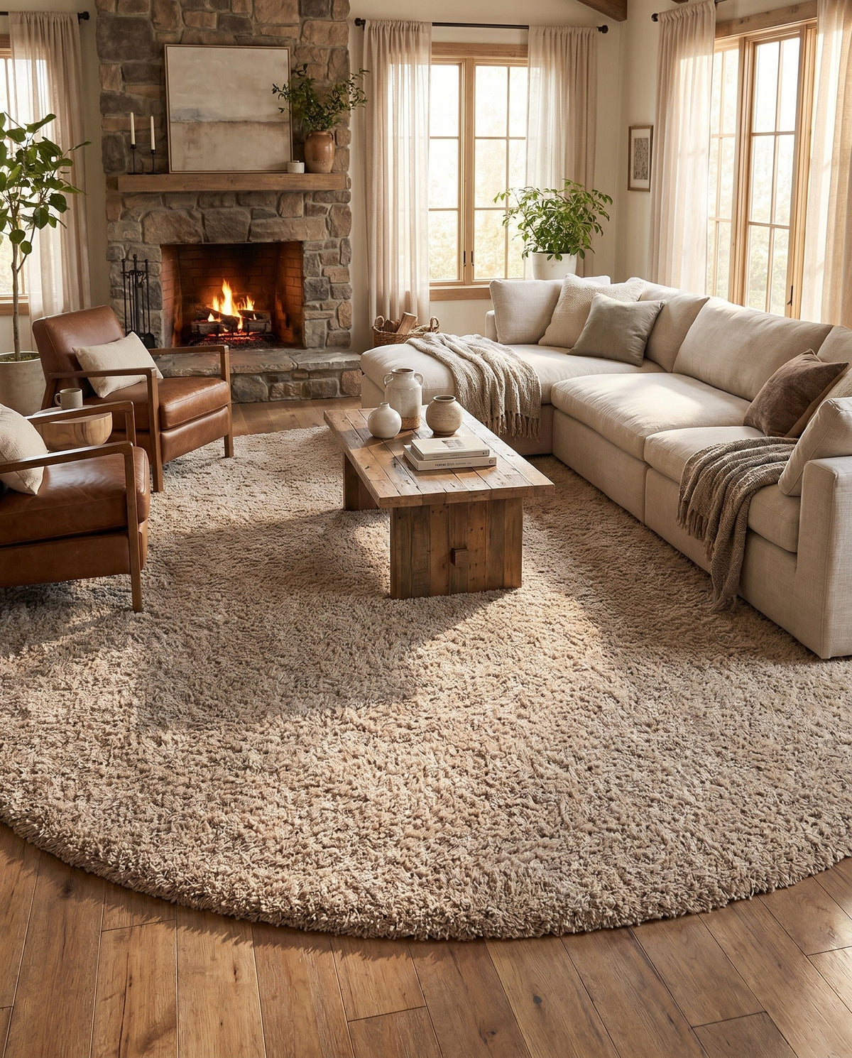 Alpine Plush Collection Area Rug -  Cortina (Linen) Round Linen  lifestyle 90
