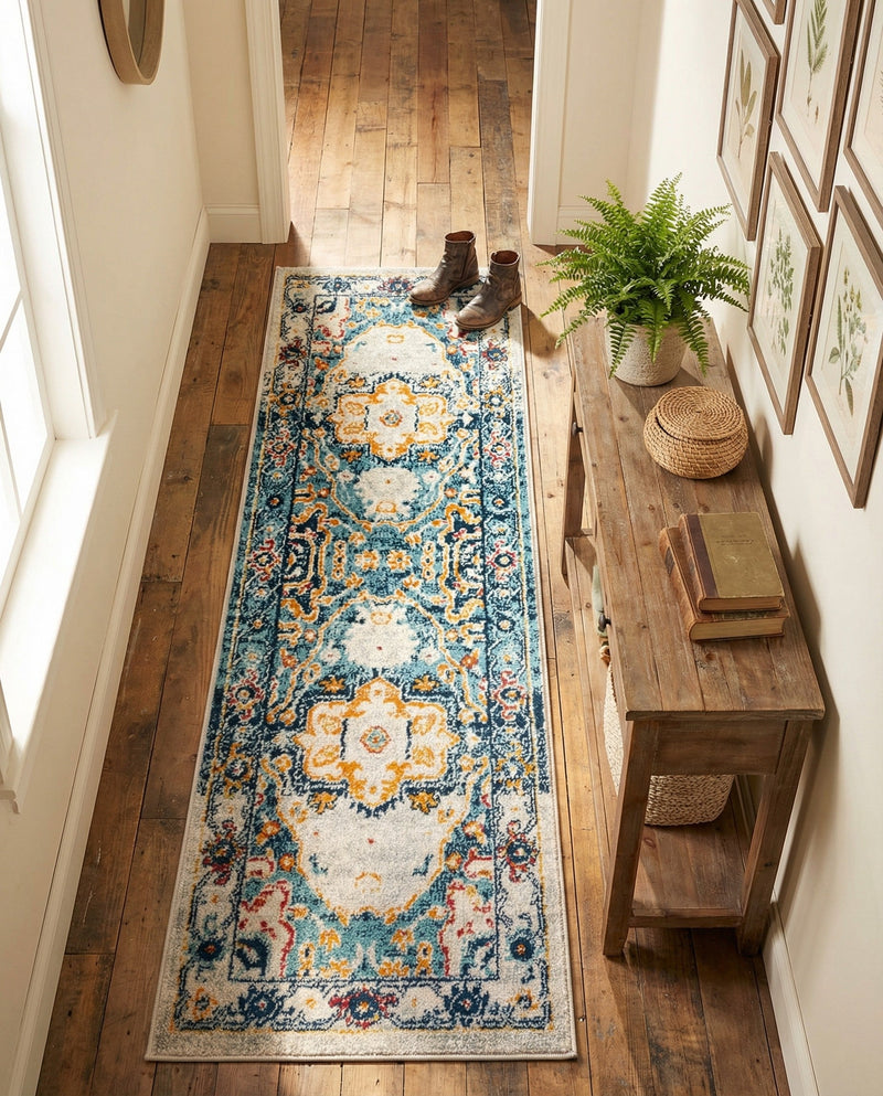 Parisian Elegance Collection Area Rug - Versailles (Teal) Runner Teal  lifestyle 44