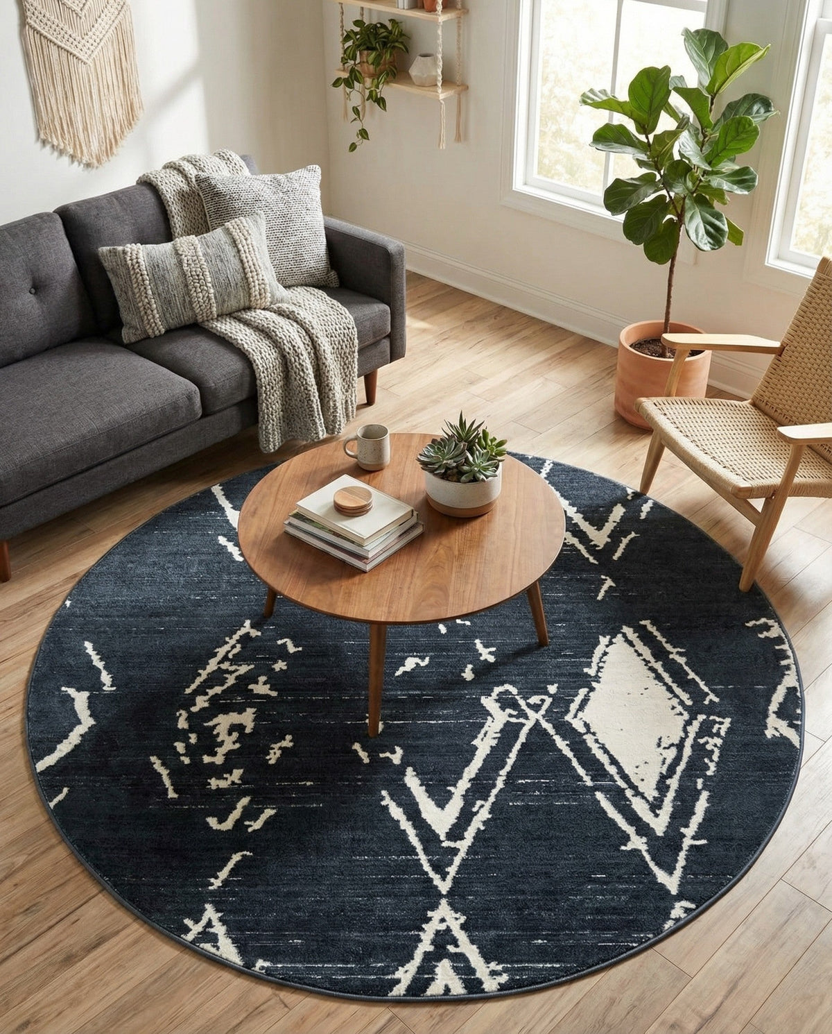 Metro Heights Collection Area Rug -  Madison Round Navy Blue  lifestyle 130