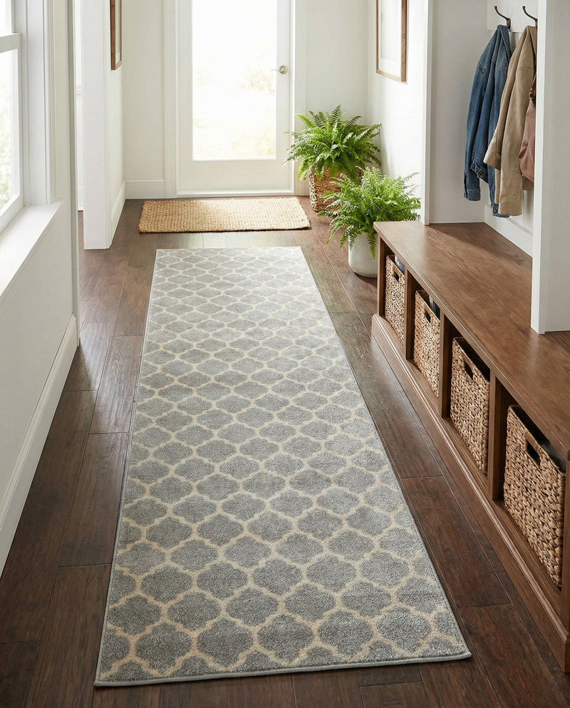 Lattice Gardens Collection Area Rug -  Bloomfield (Light Gray) Runner Light Gray  lifestyle 59