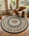 Persian Elegance Collection Area Rug -  Hamedan (Navy Blue) Round Navy Blue  lifestyle 74