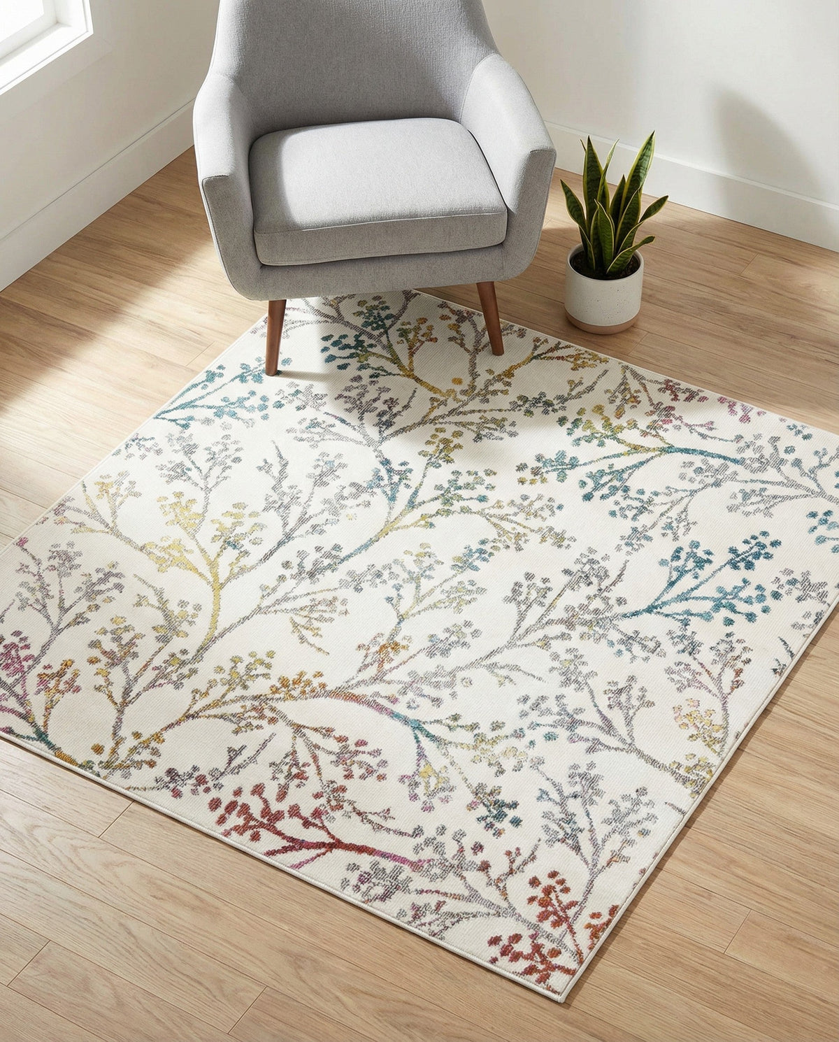Meadow Breeze Collection Area Rug -  Sunbeam Square Ivory  lifestyle 180