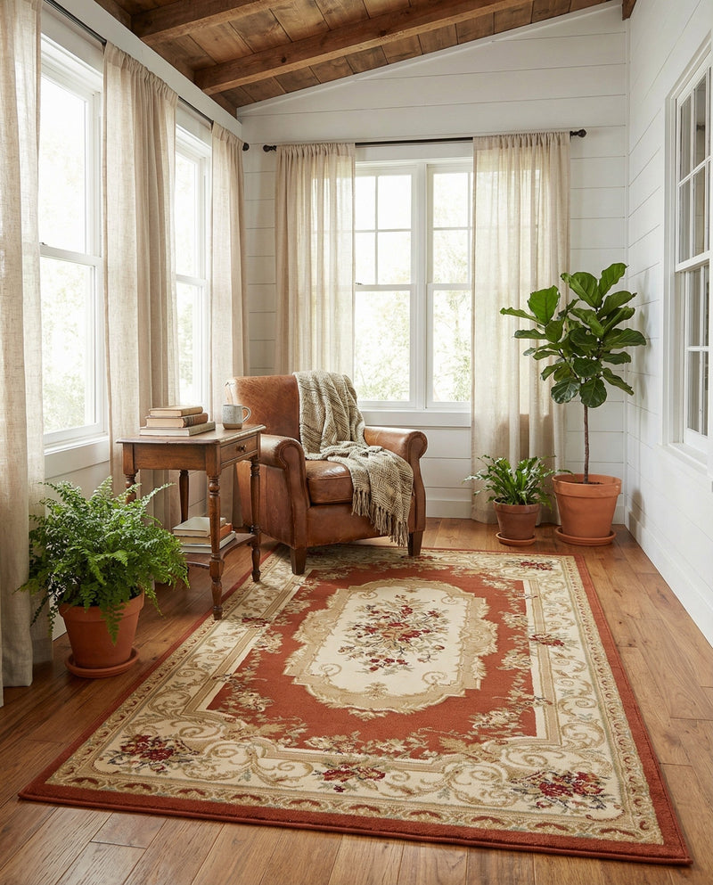 Versailles Elegance Collection Area Rug -  Louveciennes (Brick Red) Rectangle Brick Red  lifestyle 16