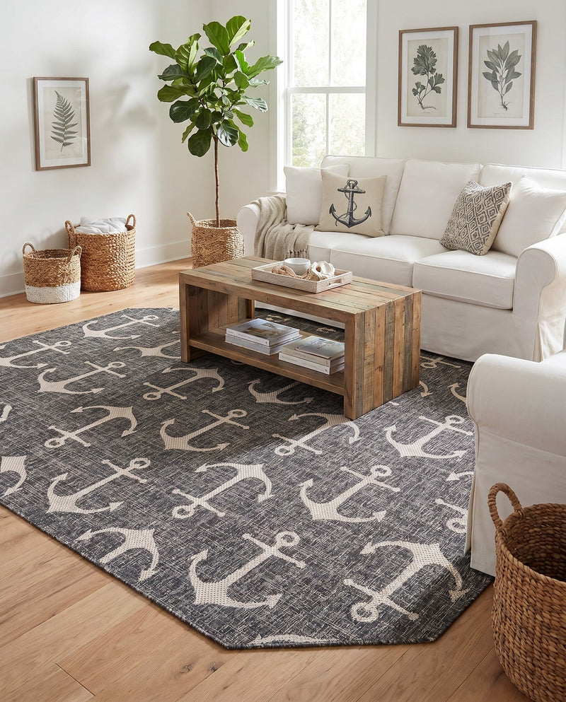 Seaside Haven Rugs Collection Area Rug - Sapphire (Charcoal) Oval Charcoal  lifestyle 30