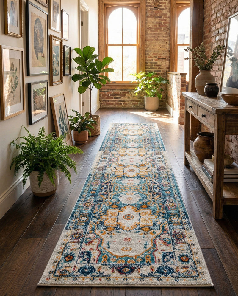Parisian Elegance Collection Area Rug - Versailles (Teal) Runner Teal  lifestyle 52