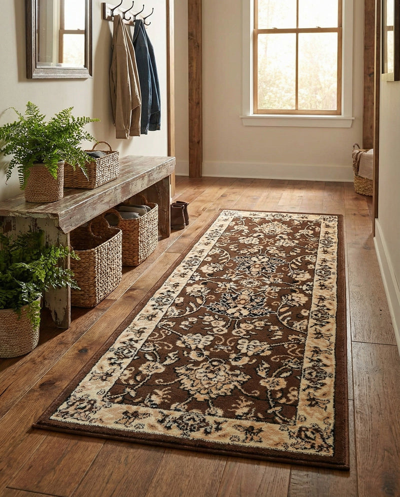 Isfahan Elegance Collection Area Rug - Naghsh-e Jahan (Brown) Runner Brown  lifestyle 39