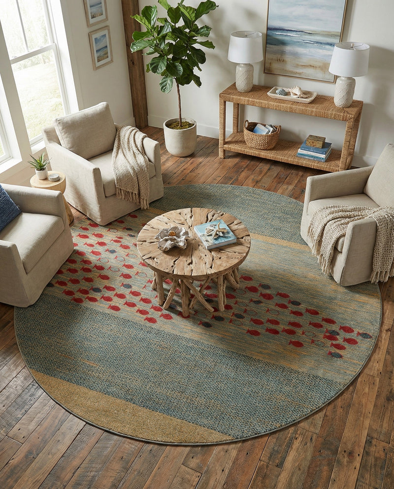 Zagros Oasis Collection Area Rug -  Kermanshah Round Blue  lifestyle 50