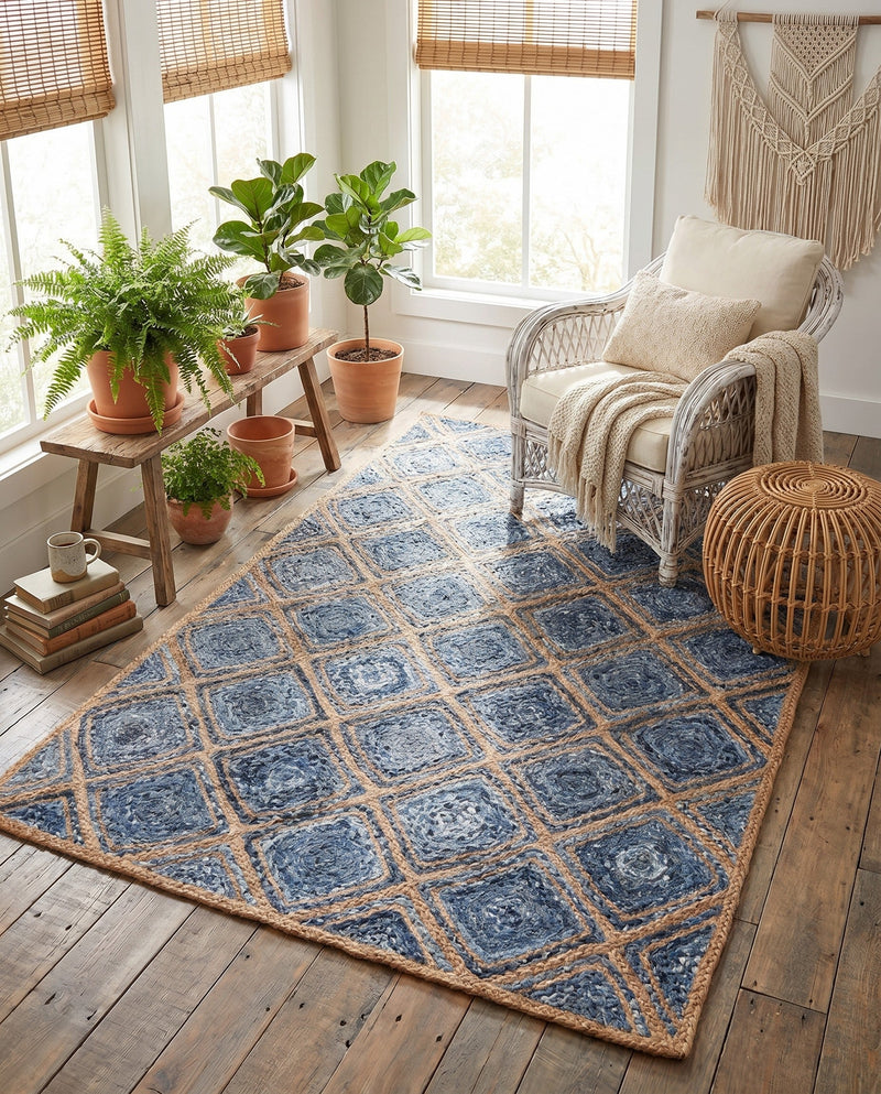 Woven Seaside Jute Collection Area Rug - Marina Rectangle Blue  lifestyle 41