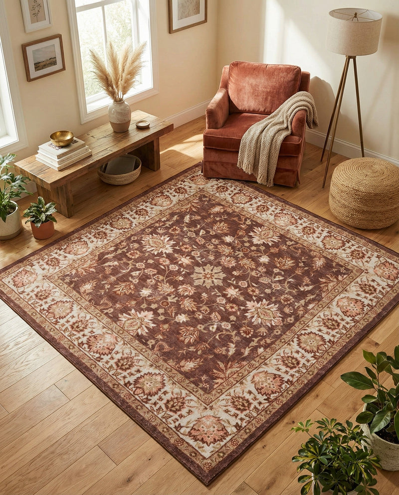 Casablanca Tapestry Collection Area Rug -  Marrakech (Coffee Brown) Square Coffee Brown  lifestyle 21