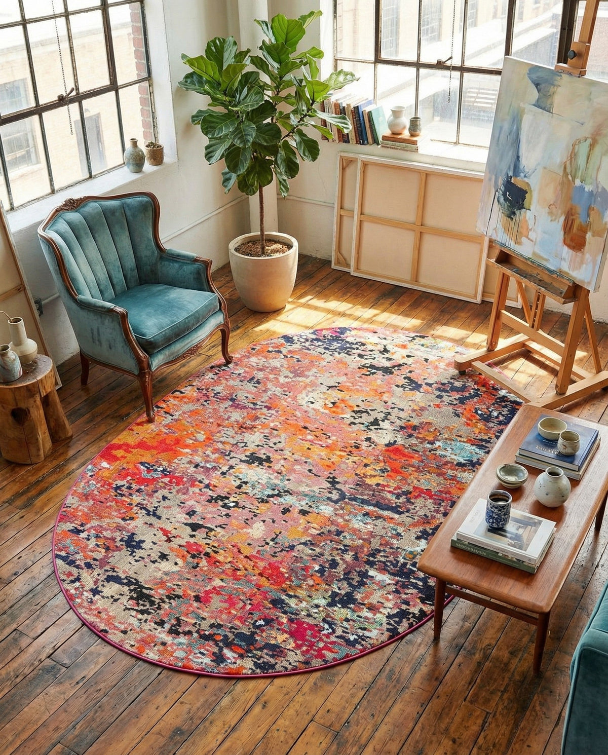 Colorburst Oasis Collection Area Rug -  Prism Oval Multi  lifestyle 80