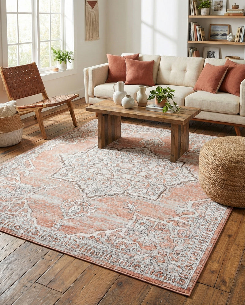 Mykonos Manor Collection Area Rug -  Tinos (Salmon Pink) Rectangle Salmon Pink  lifestyle 14