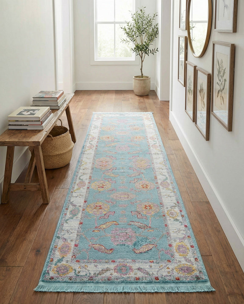 Arcadia Rugs Collection Area Rug - Eden (Aqua and Blue) Runner Aqua and Blue  lifestyle 60