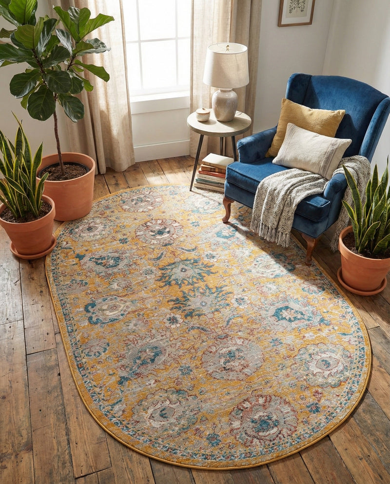 Seville Stripes Collection Area Rug -  Cordoba (Yellow) Oval Yellow  lifestyle 68