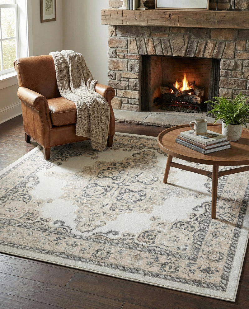Beverly Grove Collection Area Rug -  Fairfax (Ivory) Square Ivory  lifestyle 80