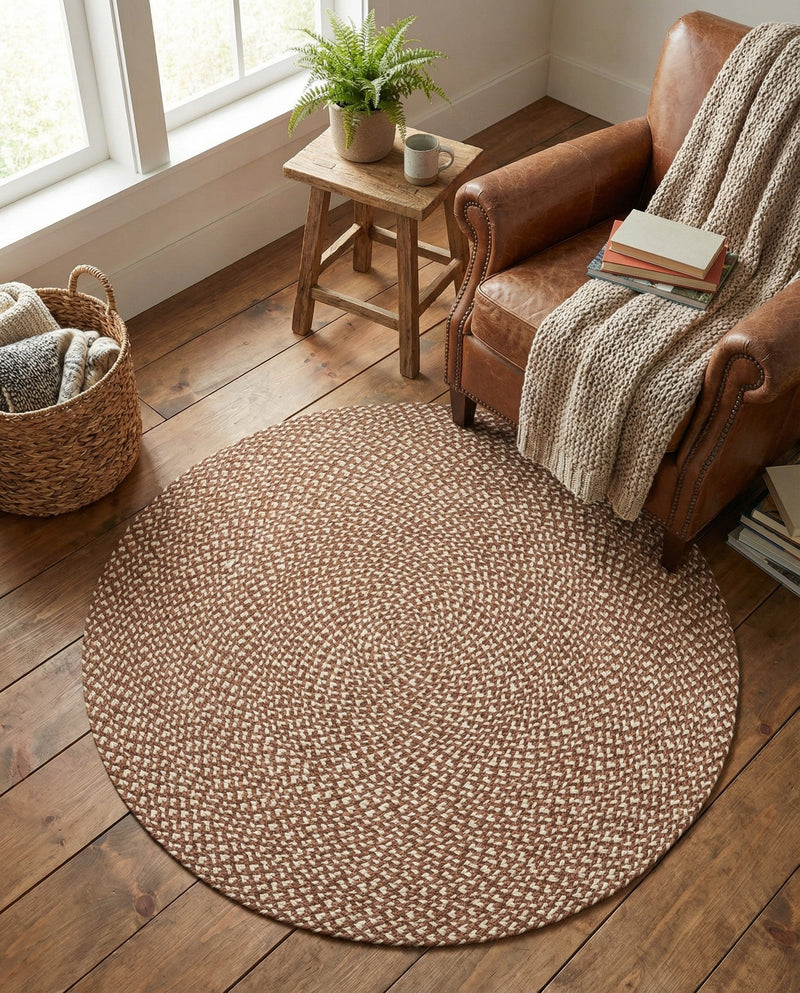 Highland Woven Jute Collection Area Rug - Glenmore (Light Brown) Round Light Brown  lifestyle 54