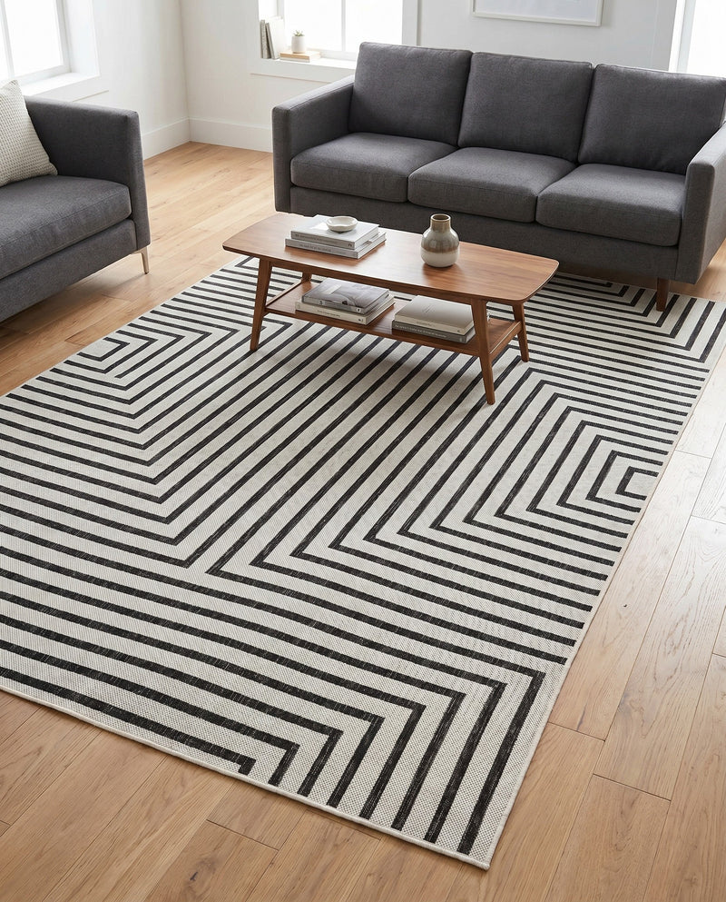 Urban Terrace Collection Area Rug -  Astoria (White and Black) Rectangle White and Black  lifestyle 4