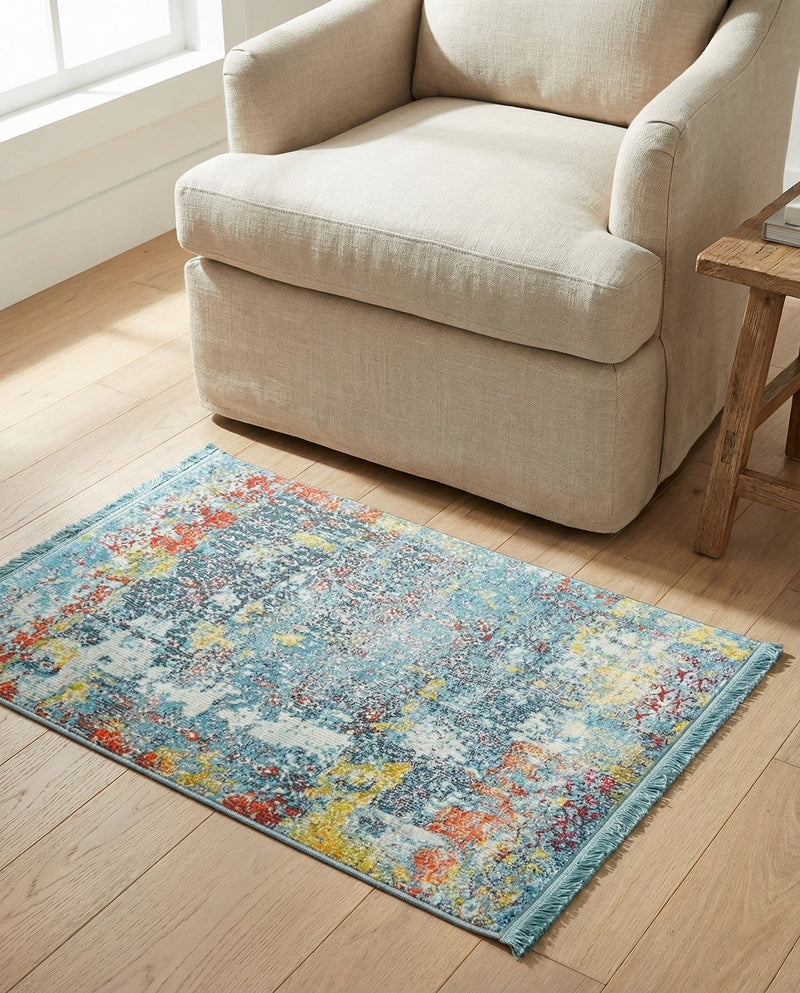 Caribbean Breeze Collection Area Rug -  Quantic Rectangle Blue  lifestyle 4