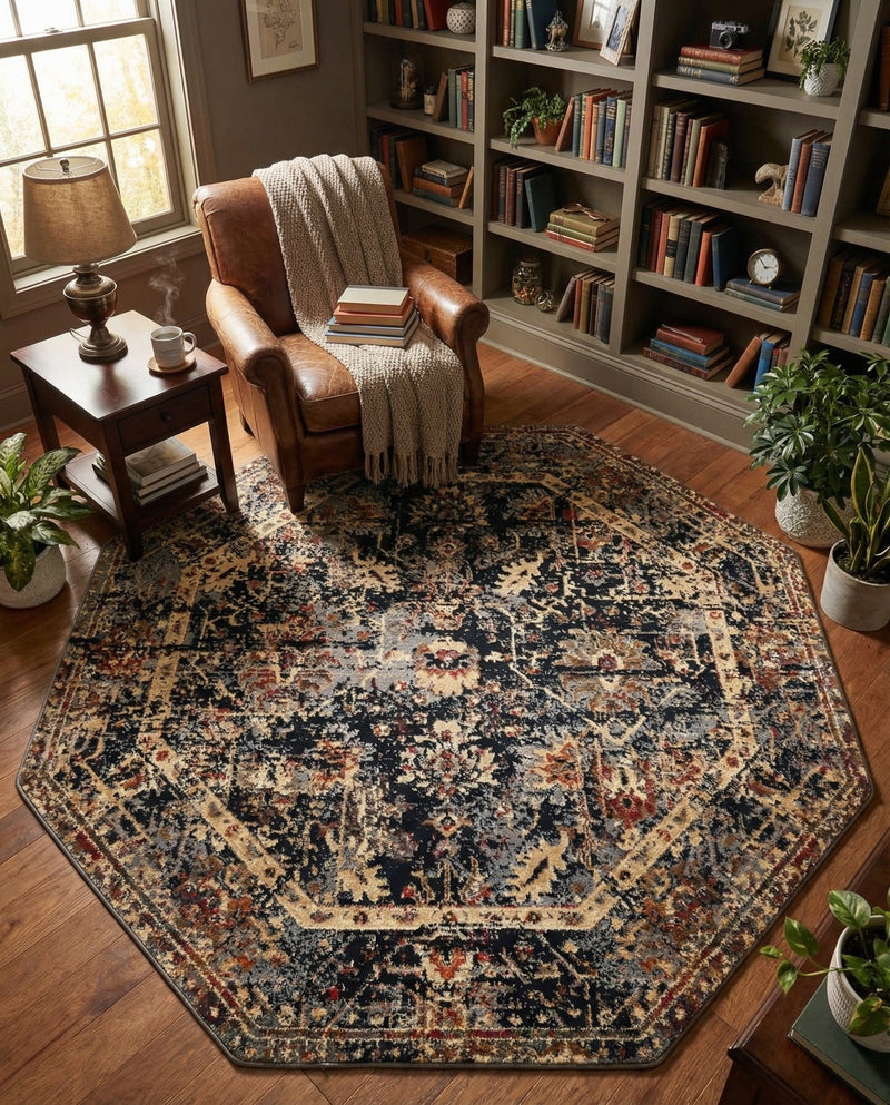 Neptune Elegance Collection Area Rug -  Galatea (Black) Octagon Black  lifestyle 58