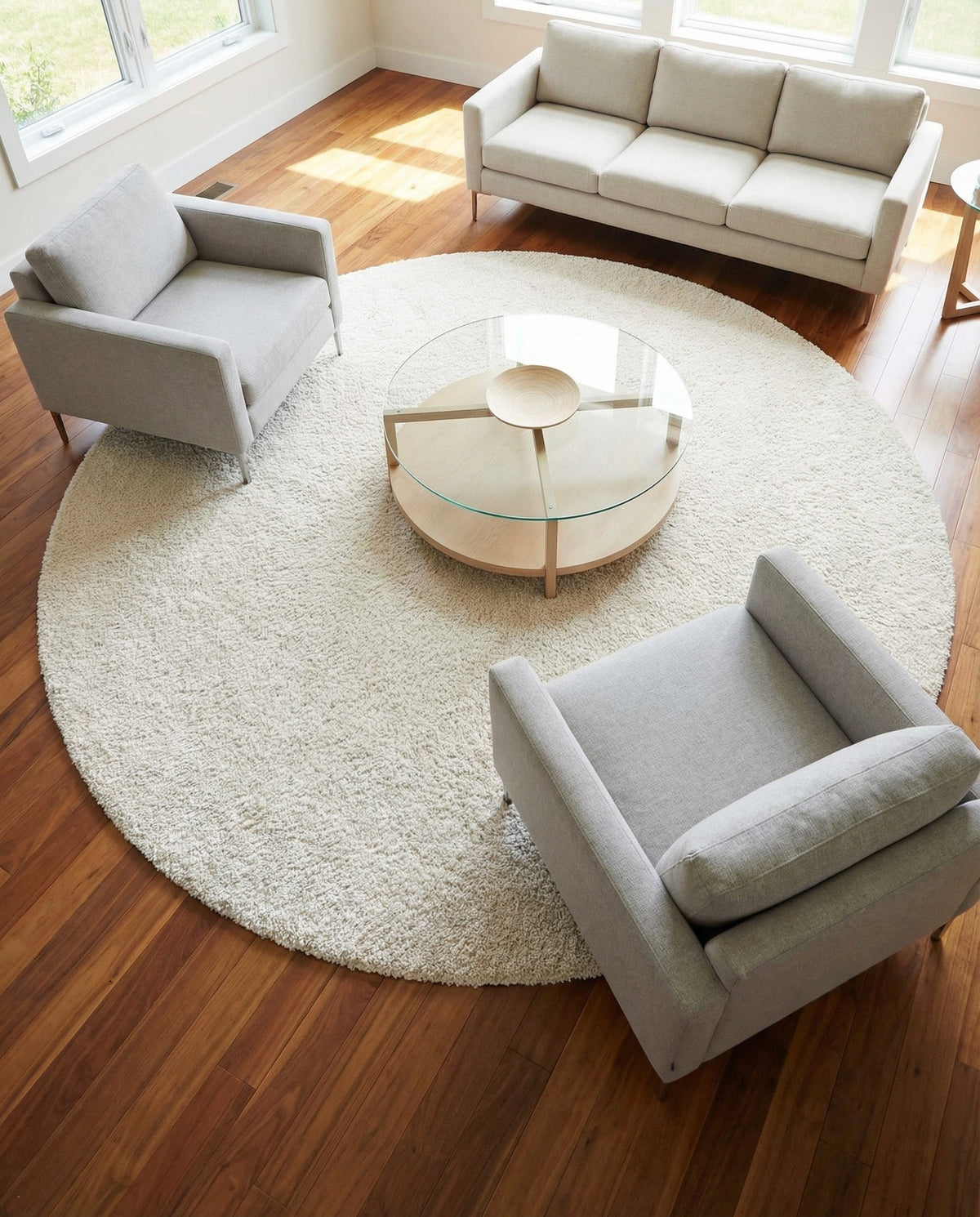 Solid Shag Seaside Collection Area Rug - Azure Cove (Ivory) Round Ivory  lifestyle 41