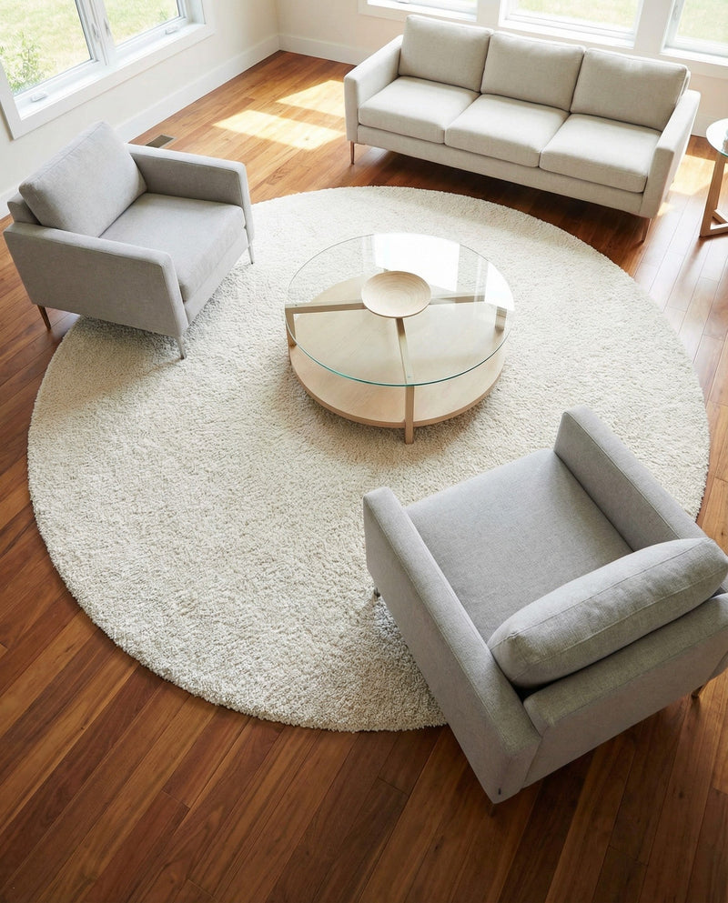 Solid Shag Seaside Collection Area Rug - Azure Cove (Ivory) Round Ivory  lifestyle 41
