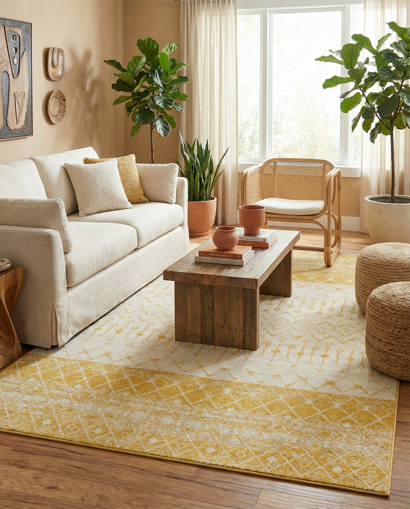 Mediterranean Lattice Collection Area Rug -  Casablanca (Ivory and Yellow) Rectangle Ivory and Yellow  lifestyle 9