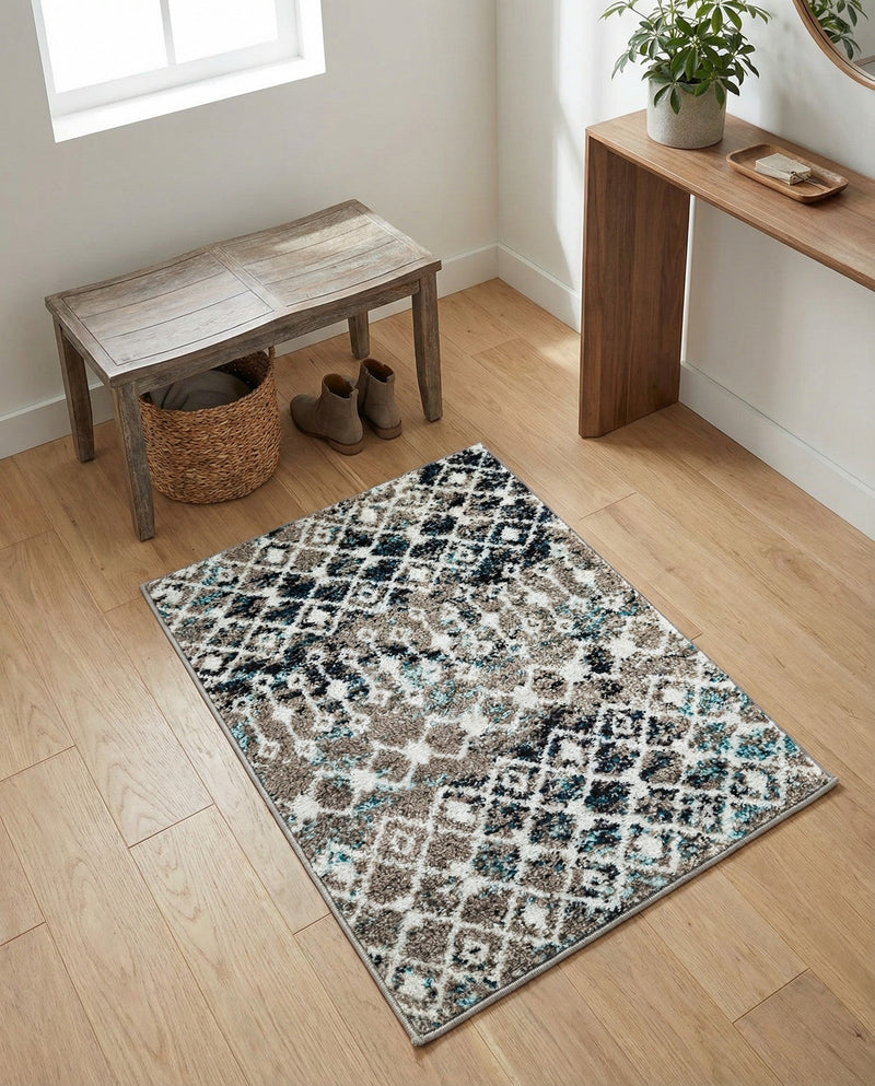 Mediterranean Lattice Collection Area Rug - Santorini (Multi Gray Blue) Rectangle Multi Gray Blue  lifestyle 19