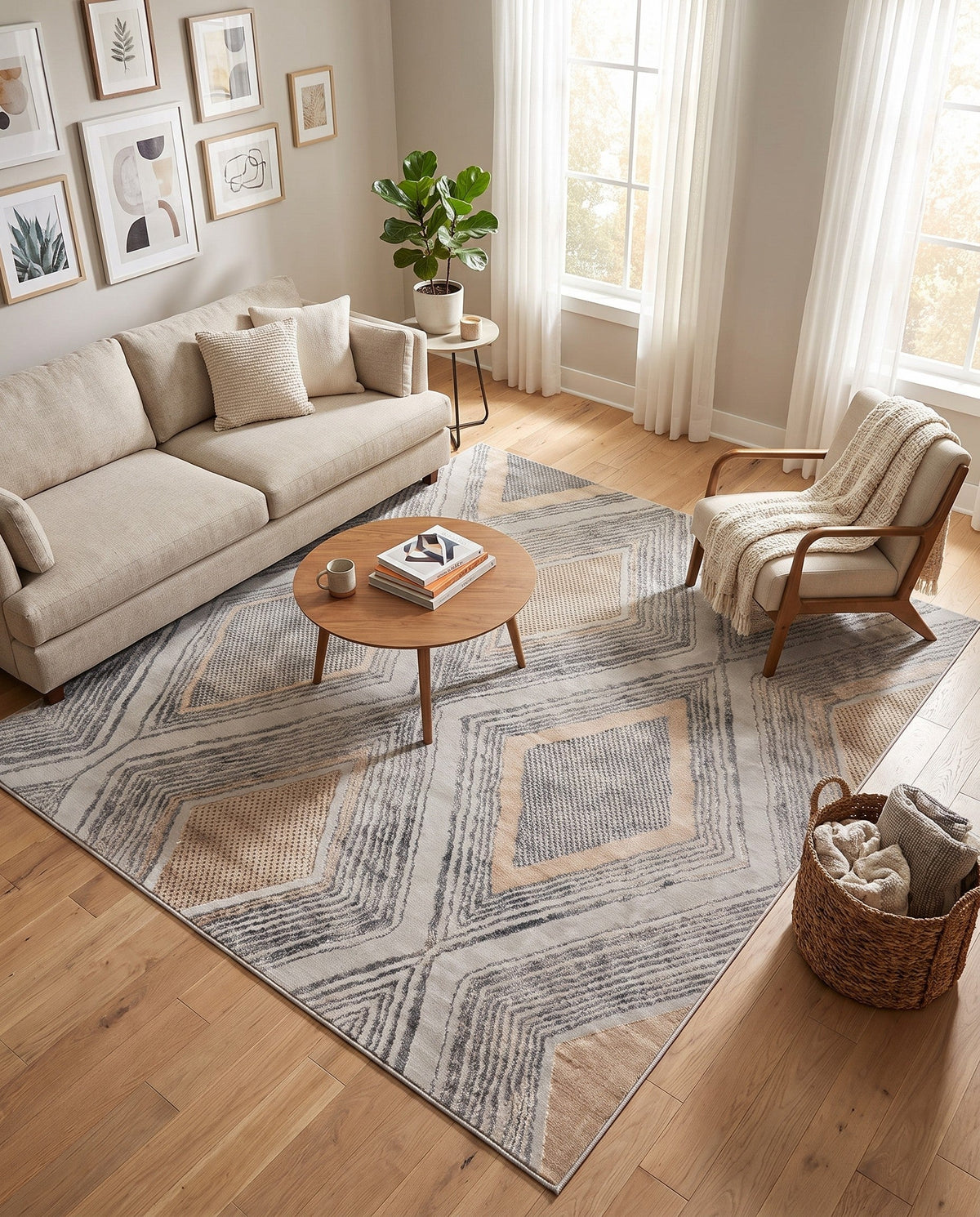 Aegean Elegance Collection Area Rug -  Rhodes Square Cream and Gray  lifestyle 80