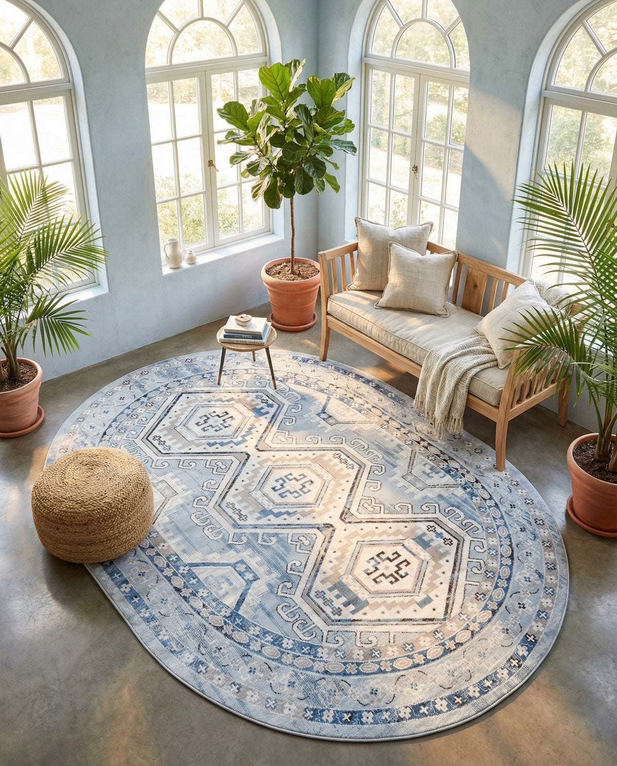 Savannah Elegance Collection Area Rug -  Tybee (Aqua Blue) Oval Aqua Blue  lifestyle 97