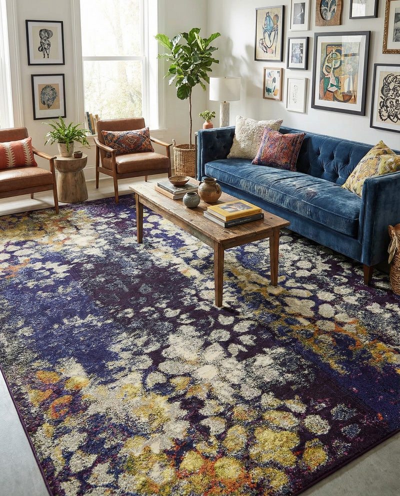 Venetian Tapestry Collection Area Rug - Murano Rectangle Navy Blue  lifestyle 44