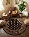 Samarkand Elegance Collection Area Rug -  Margilan (Black) Round Black  lifestyle 68