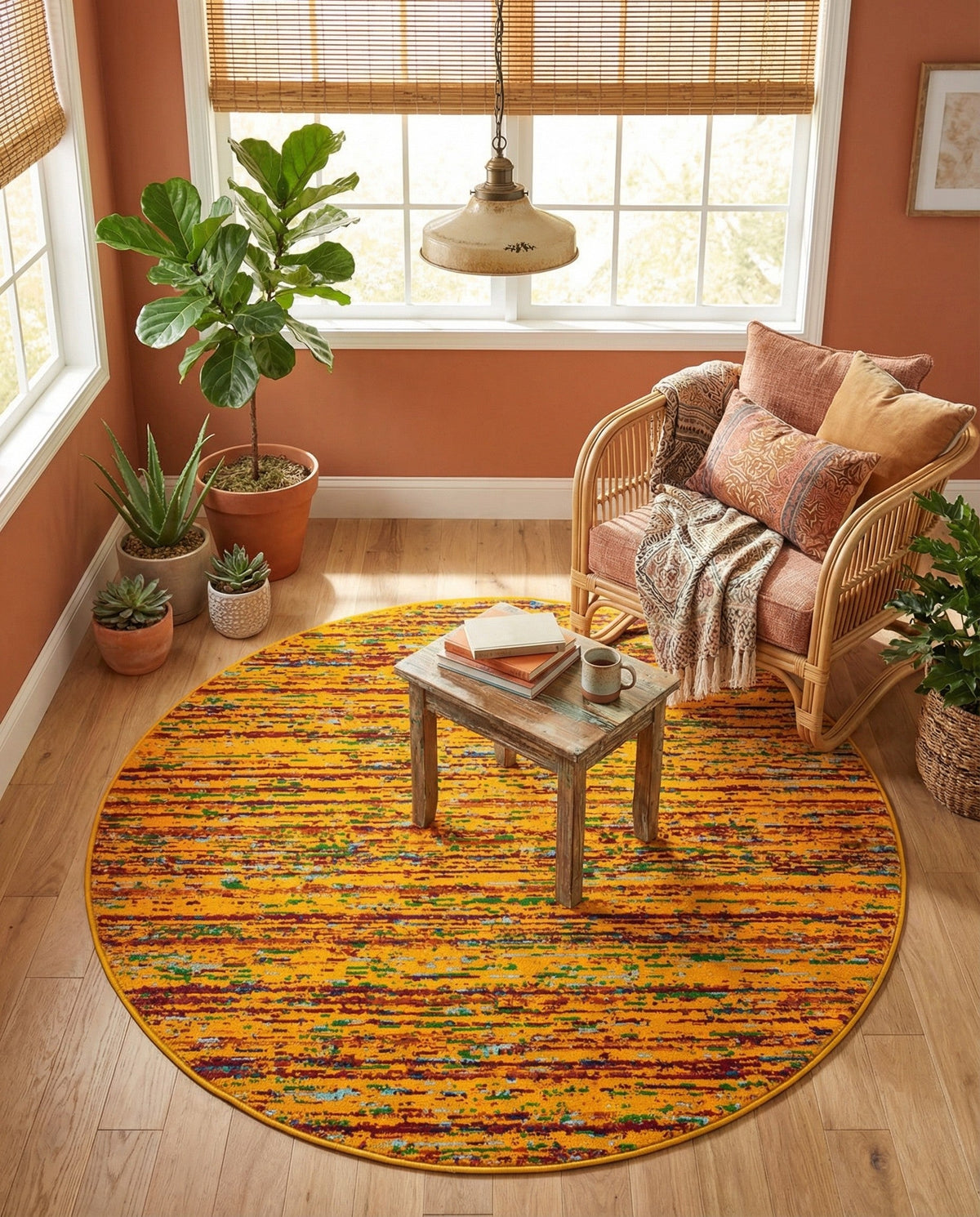 Caribbean Cove Collection Area Rug -  Lucia Round Yellow  lifestyle 59