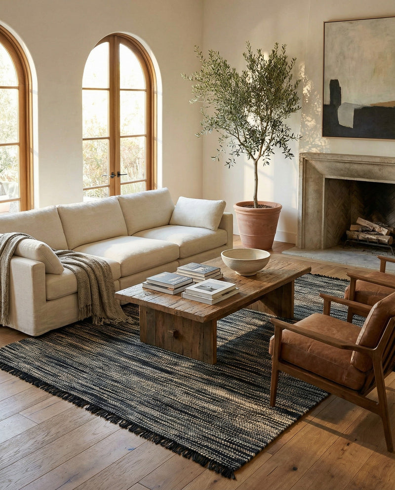 Savannah Jute Collection Area Rug - Nantucket Rectangle Navy Blue and Ivory  lifestyle 26