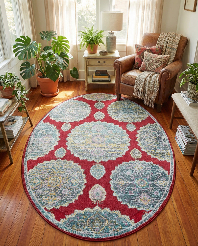 Arcadia Rugs Collection Area Rug -  Atlantis (Red) Oval Red  lifestyle 63
