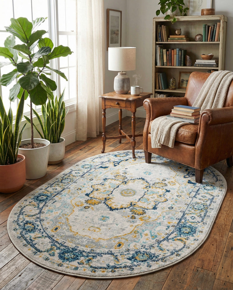 Parisian Elegance Collection Area Rug - Versailles (Gray) Oval Gray  lifestyle 75