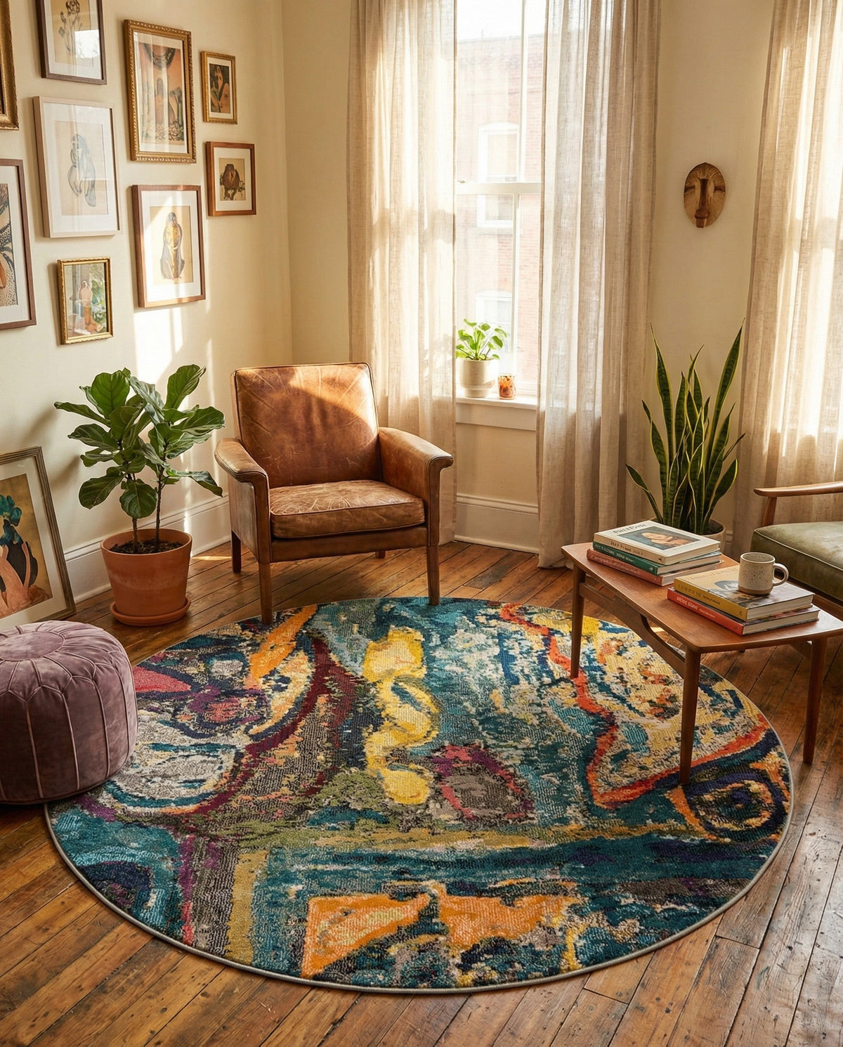 Autumnal Tapestry Collection Area Rug - Harvestville Round Multi  lifestyle 105