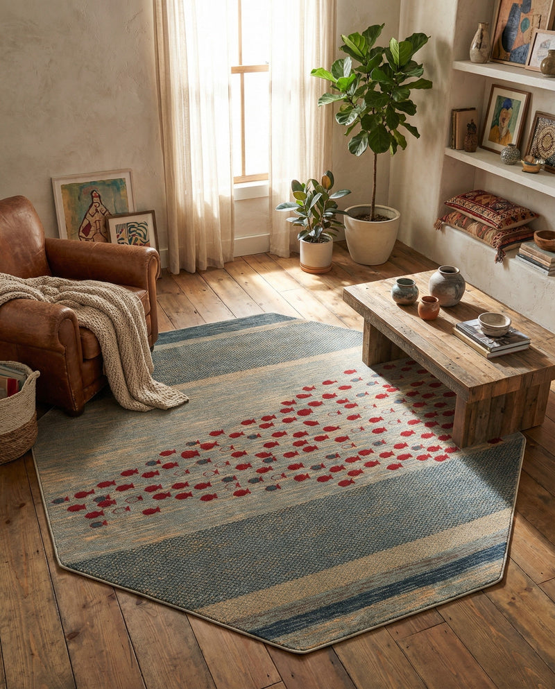 Zagros Oasis Collection Area Rug -  Kermanshah Octagon Blue  lifestyle 41
