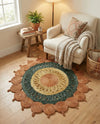 Woven Seaside Jute Collection Area Rug - Coastalhaven (Orange Green Yellow) Round Orange Green Yellow  lifestyle 27