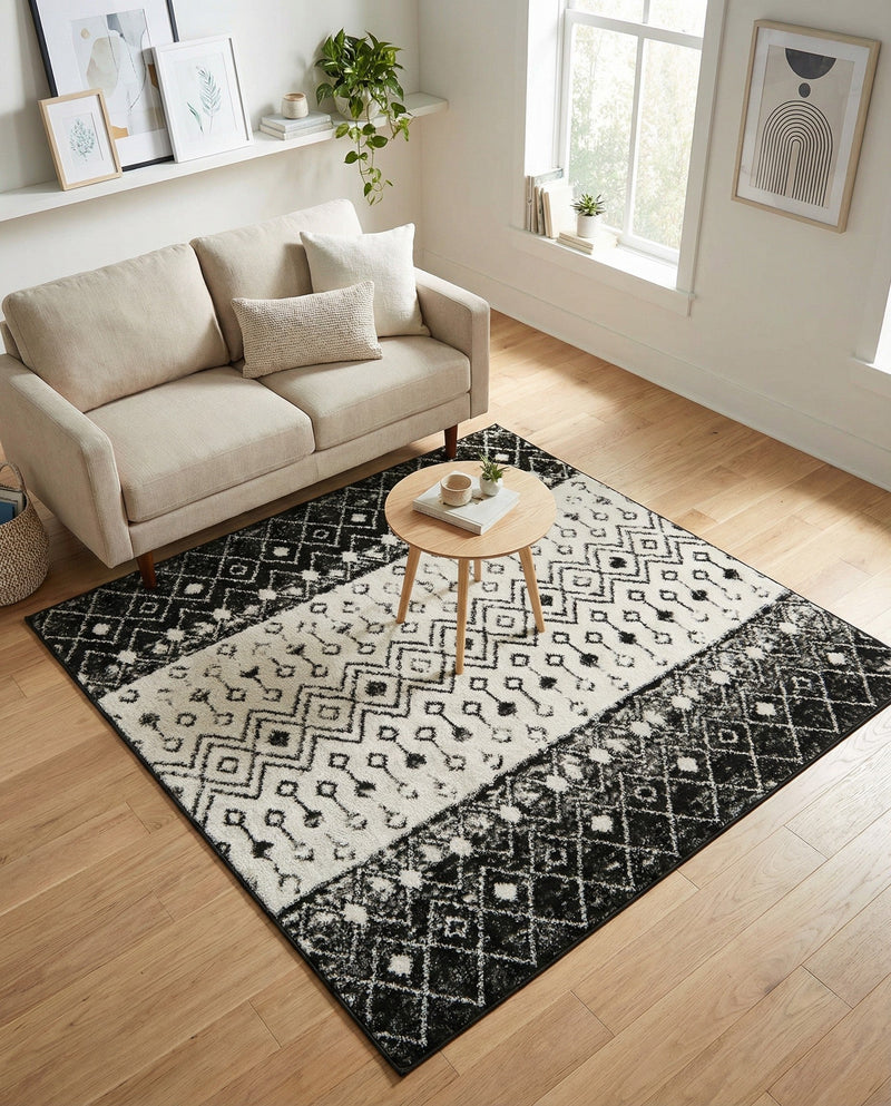 Mediterranean Lattice Collection Area Rug -  Casablanca (Black and White) Square Black and White  lifestyle 62