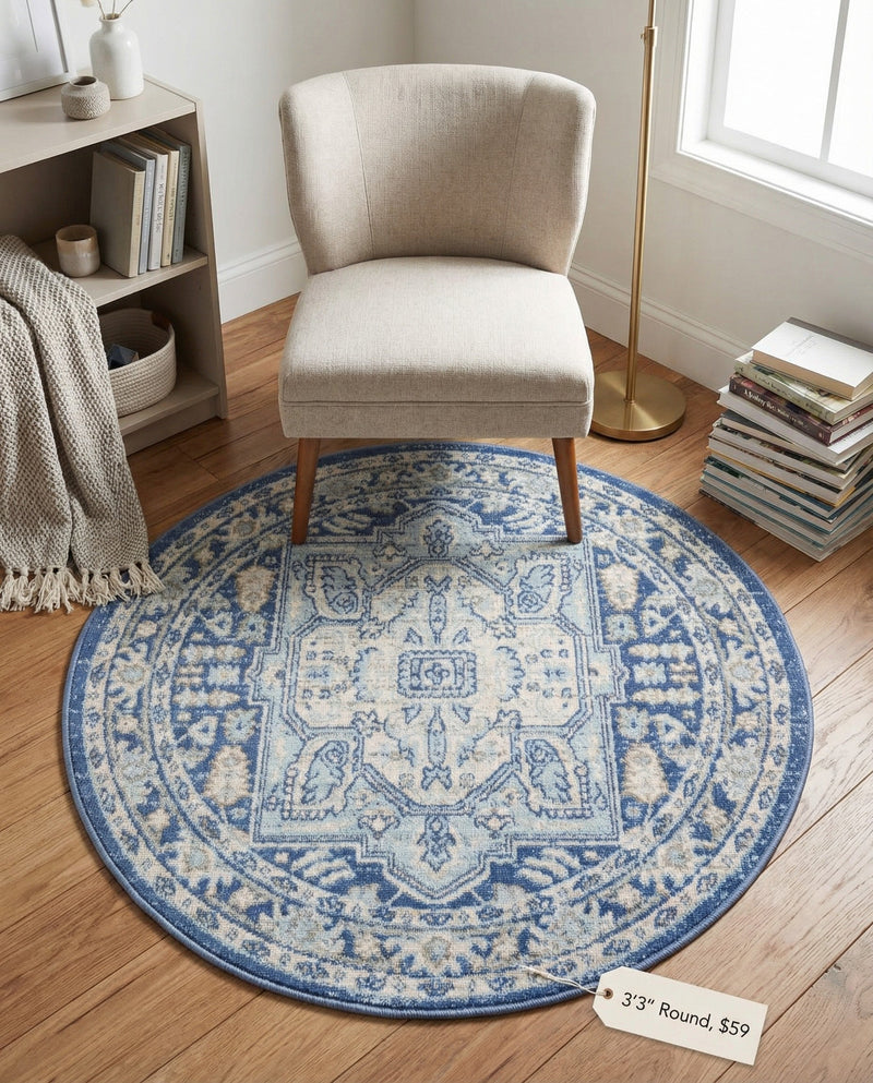 Savannah Series Collection Area Rug - Charleston (French Blue) Round French Blue  lifestyle 63