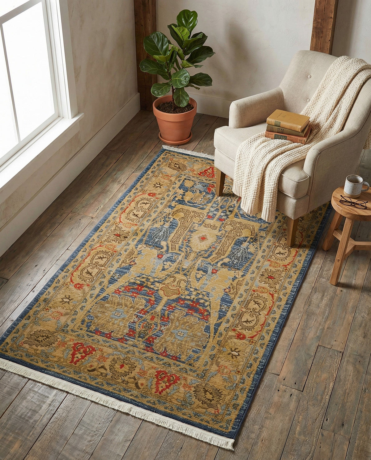 Persian Elegance Collection Area Rug -  Khorramabad Rectangle Navy Blue  lifestyle 14