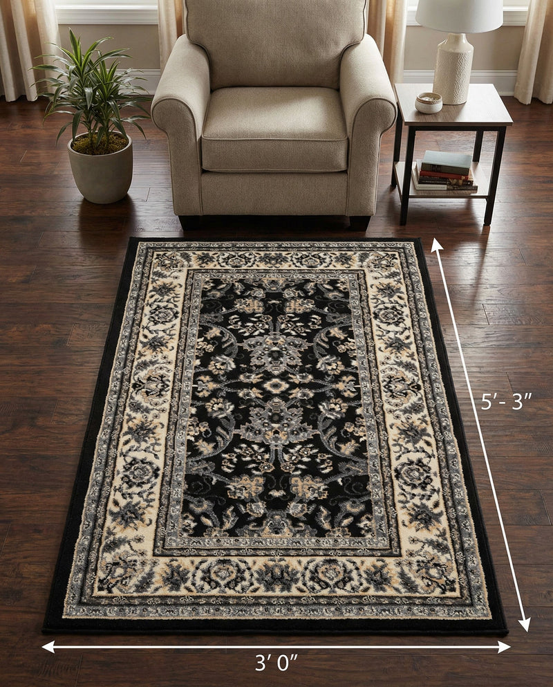 Isfahan Elegance Collection Area Rug - Naghsh-e Jahan (Black) Rectangle Black  lifestyle 52