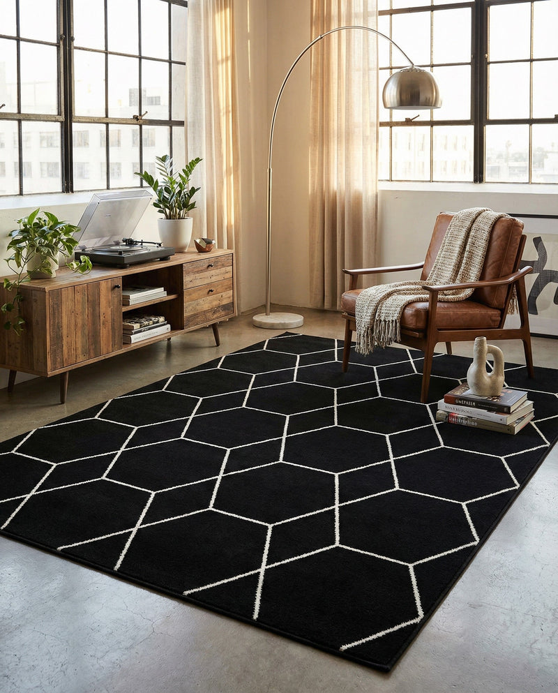 Trellis Mosaic Collection Area Rug - Arborville (Black) Rectangle Black  lifestyle 22